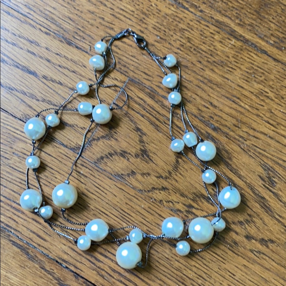 Three Strand Faux Pearl Necklace